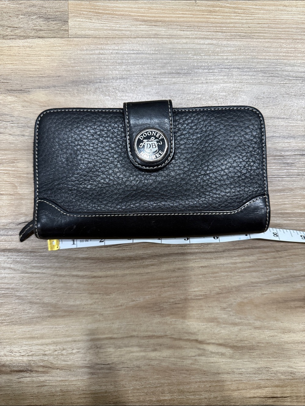 Dooney & Bourke Black Pebbled Leather Snap Zip Wallet with Logo